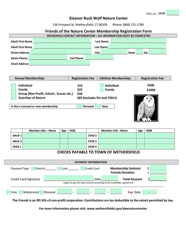 Friends Of The Nature Center Membership Registration Form screenshot
