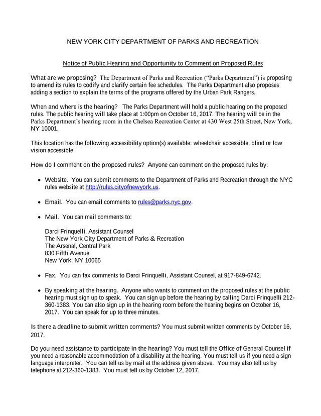 Notice Of Public Hearing And Opportunity To Comment On Proposed Rules screenshot