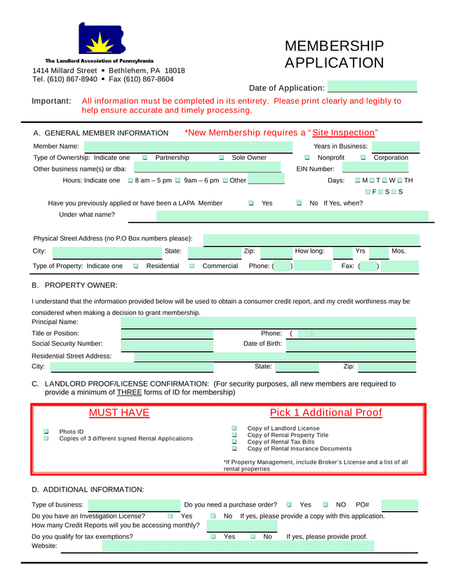 MEMBERSHIP APPLICATION screenshot