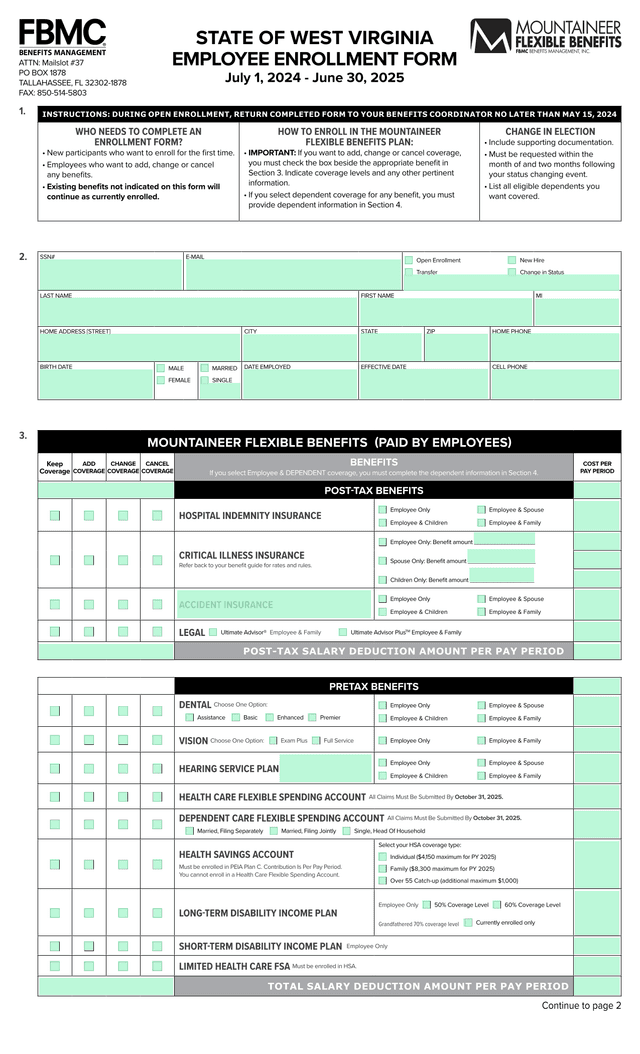 Mountaineer Flexible Benefits Enrollment Form screenshot
