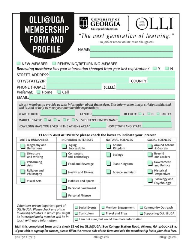 OLLIUGA MEMBERSHIP FORM AND PROFILE screenshot