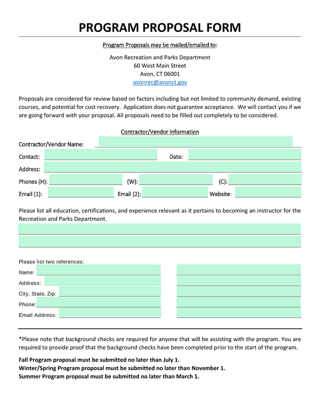 Program Proposal Form screenshot