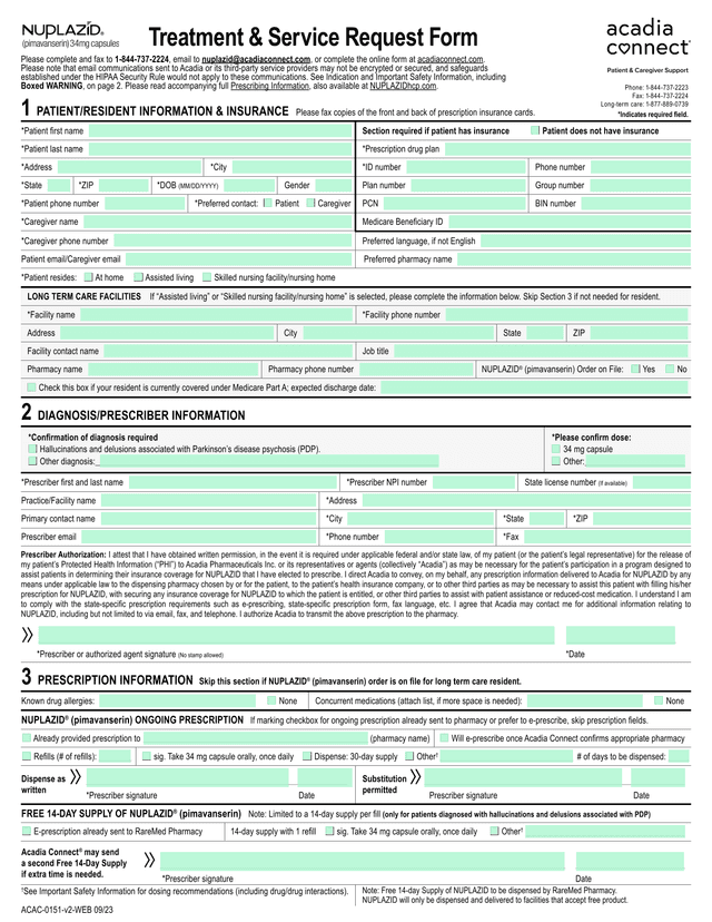 Treatment  Service Request Form screenshot