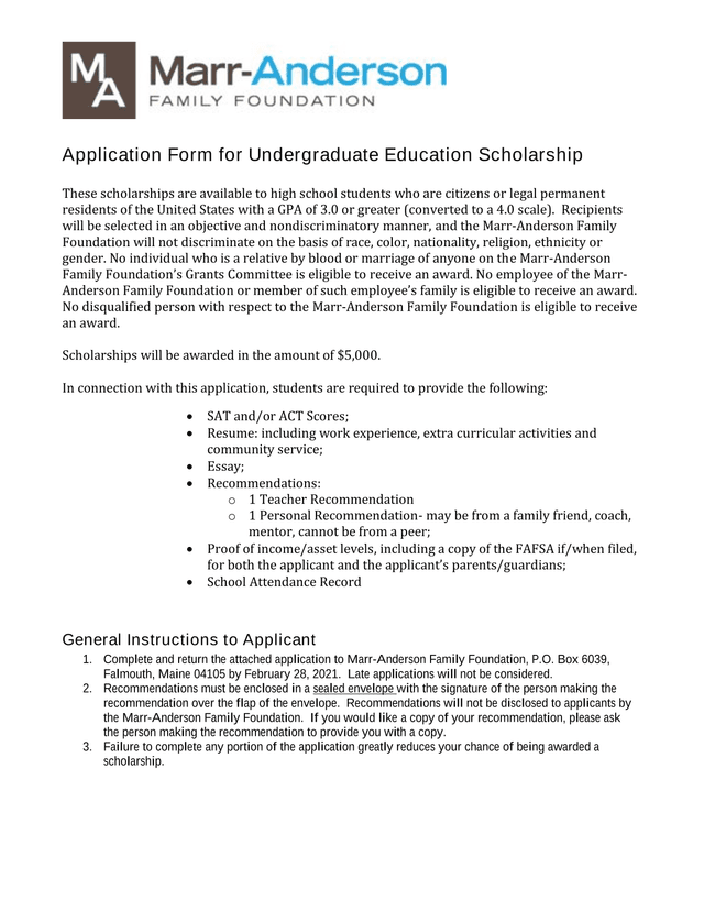 Application Form For Undergraduate Education Scholarship screenshot