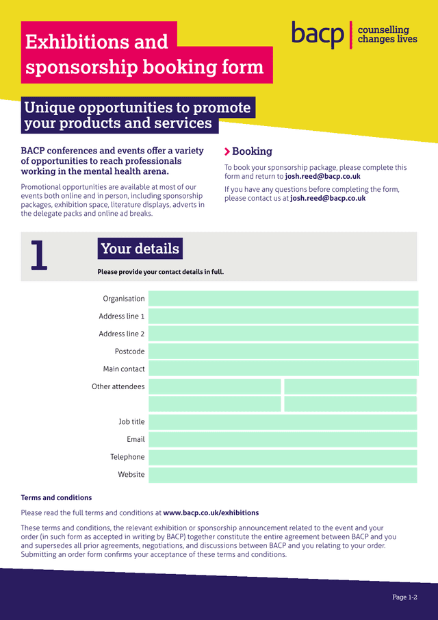 Exhibitions And Sponsorship Booking Form screenshot