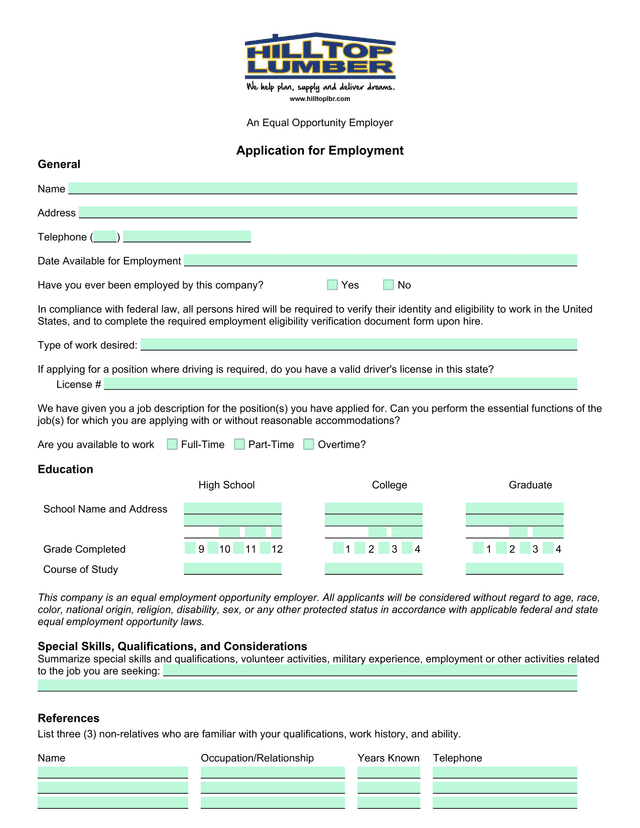 Application For Employment screenshot