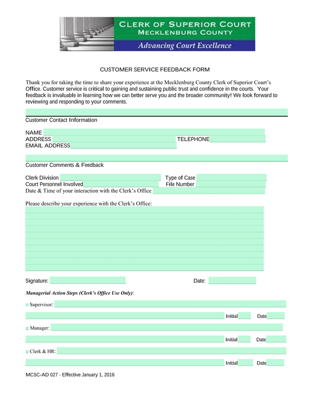 Customer Service Feedback Form screenshot