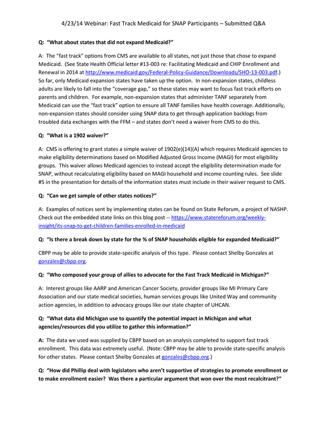 42314 Webinar Fast Track Medicaid For SNAP Participants  Submitted QA screenshot