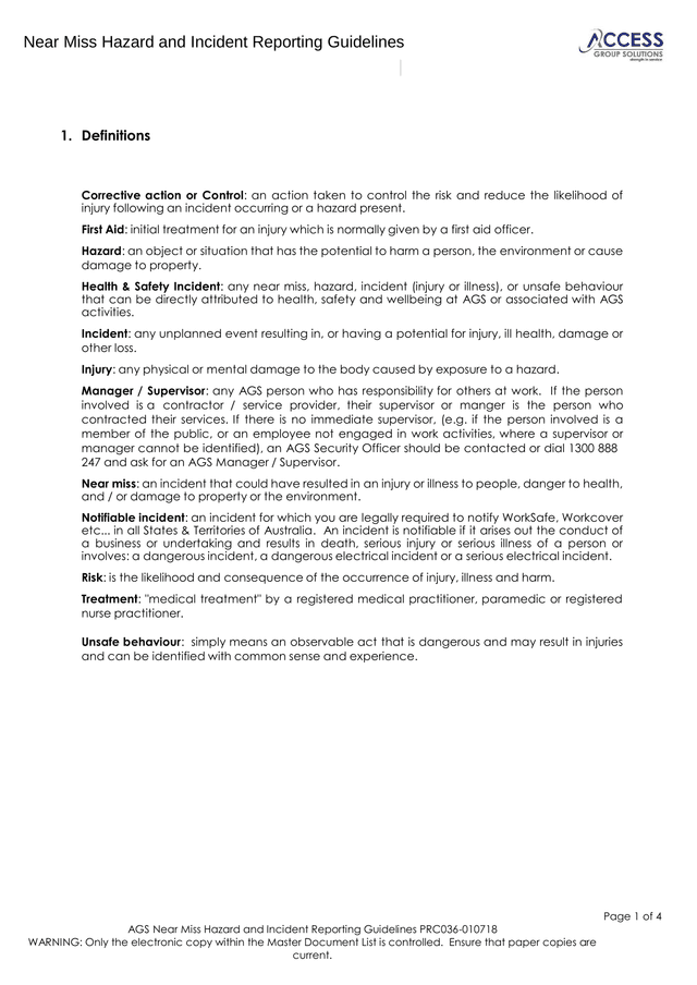 Near Miss Hazard And Incident Reporting Guidelines screenshot