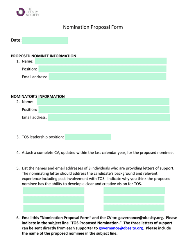 Nomination Proposal Form screenshot