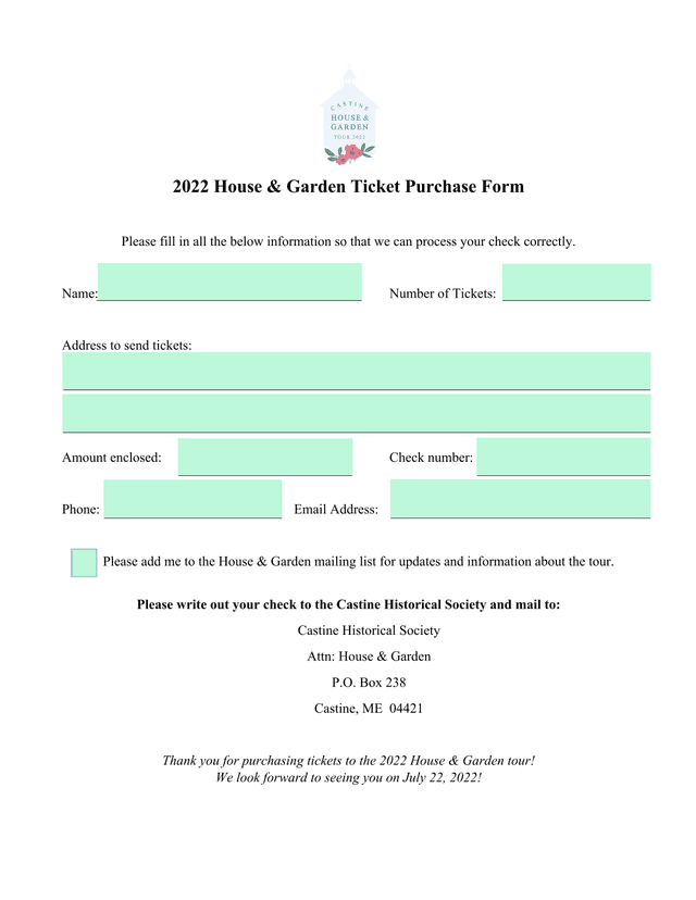 2022 House  Garden Ticket Purchase Form screenshot