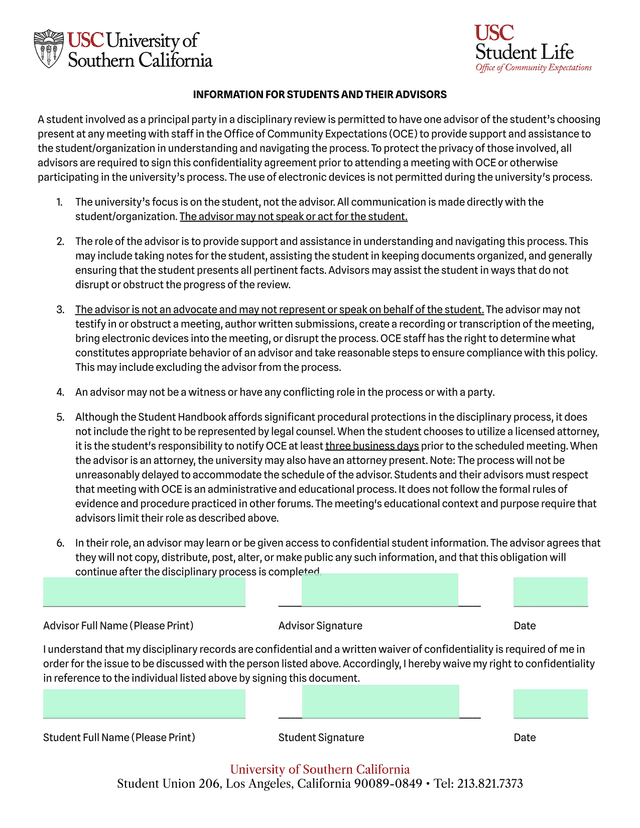 Information For Students And Their Advisors screenshot