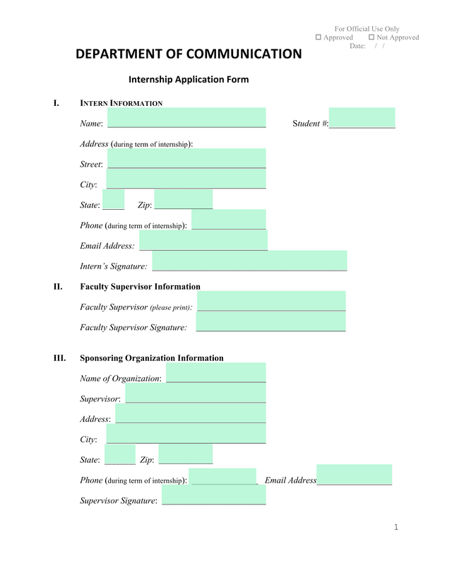 Department Of Communication Internship Application Form screenshot