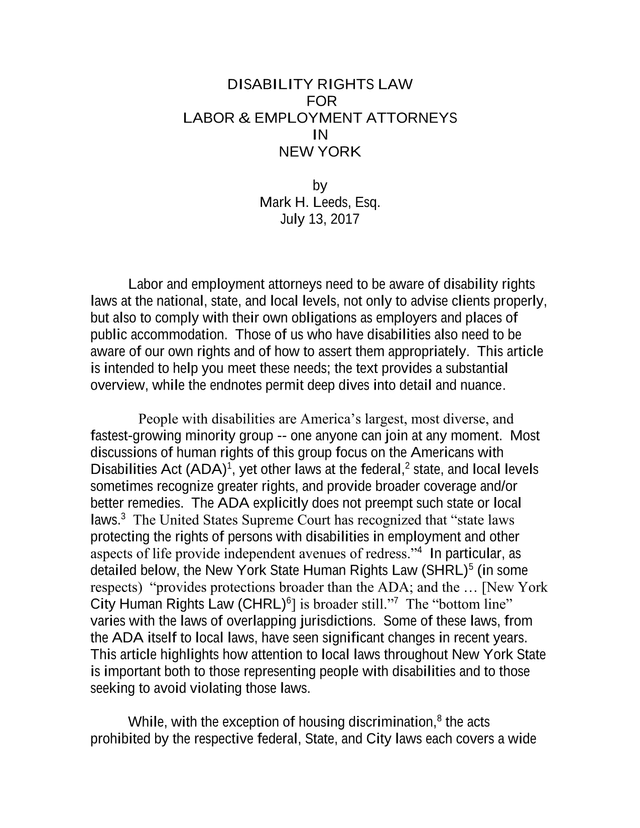 Disability Rights Law For Labor  Employment Attorneys In New York screenshot