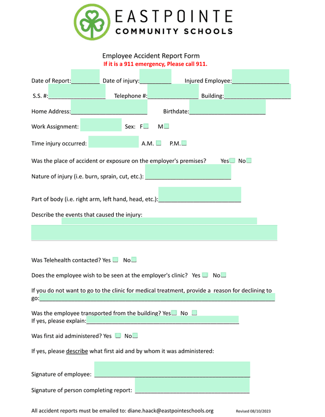 Employee Accident Report Form screenshot