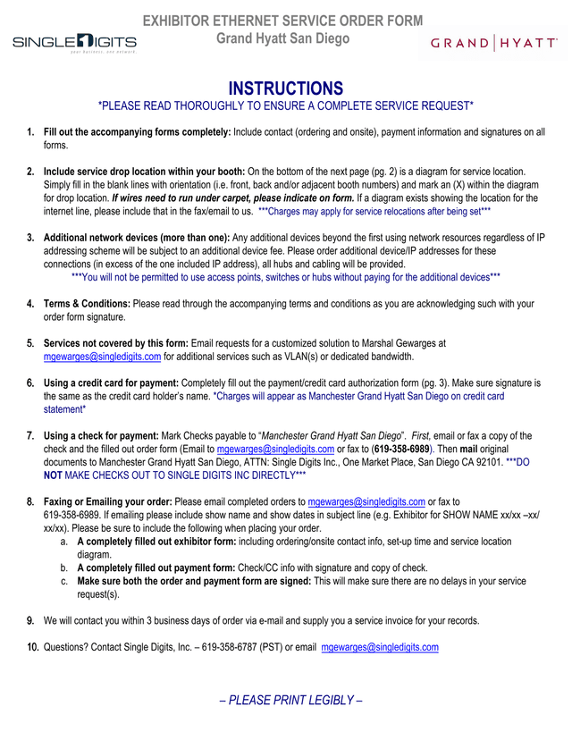Exhibitor Ethernet Service Order Form screenshot