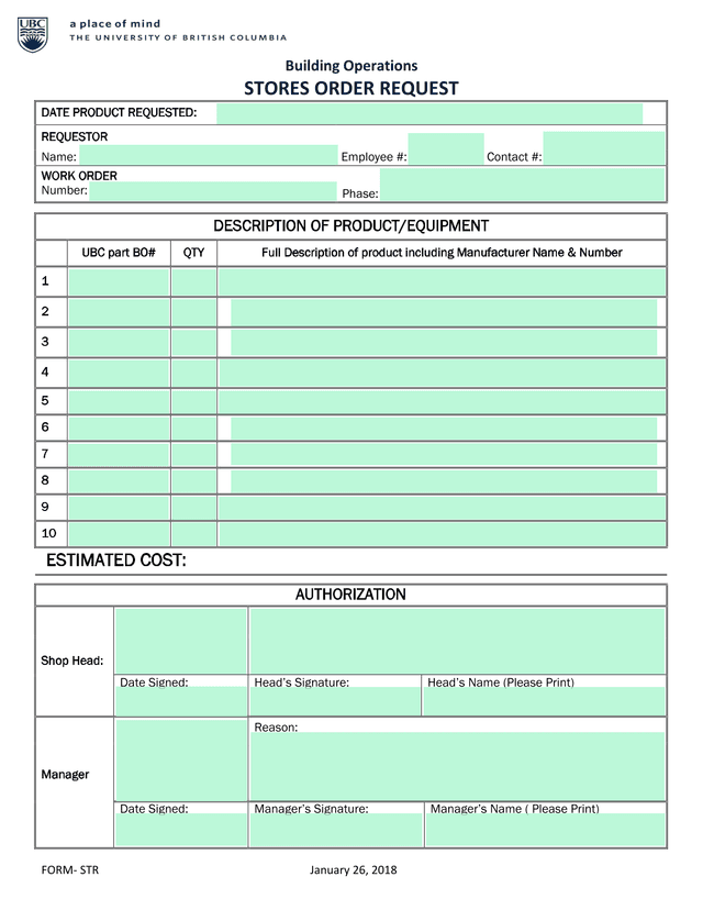 STORES ORDER REQUEST screenshot