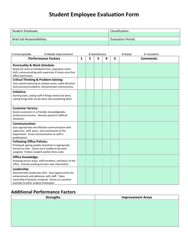 Student Employee Evaluation Form screenshot