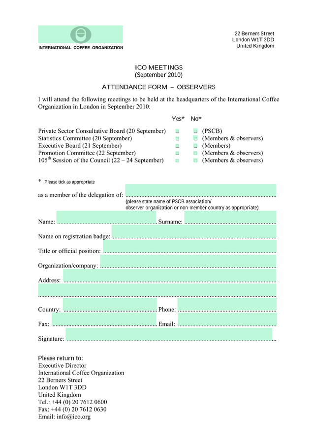 ICO MEETINGS Attendance Form   Observers screenshot