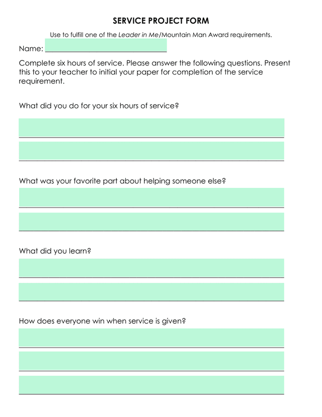 Service Project Form screenshot