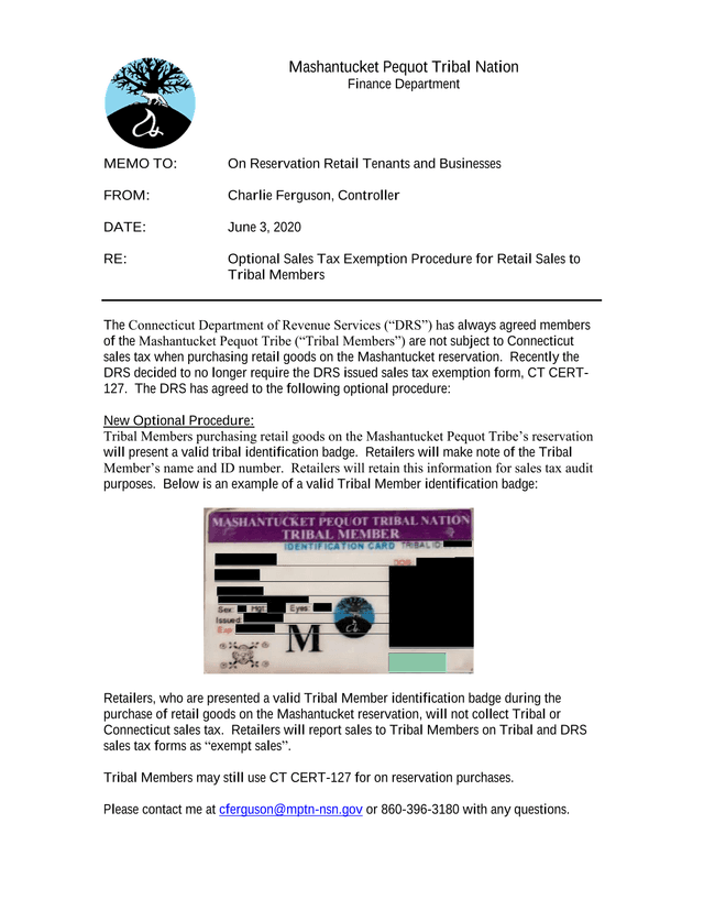 Optional Sales Tax Exemption Procedure For Retail Sales To Tribal Members screenshot