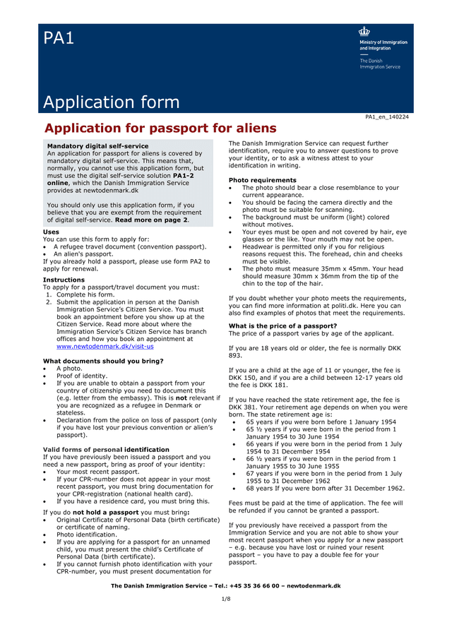Application For Passport For Aliens screenshot