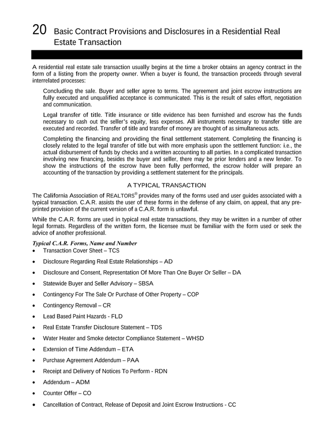 20 Basic Contract Provisions And Disclosures In A Residential Real Estate Transaction screenshot