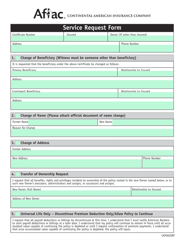 Service Request Form screenshot