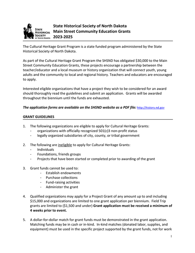 Main Street Community Education Grants screenshot
