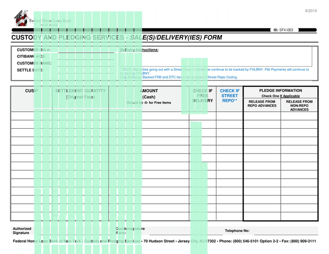 CUSTODY AND PLEDGING SERVICES   SALE(S)DELIVERY(IES) FORM screenshot