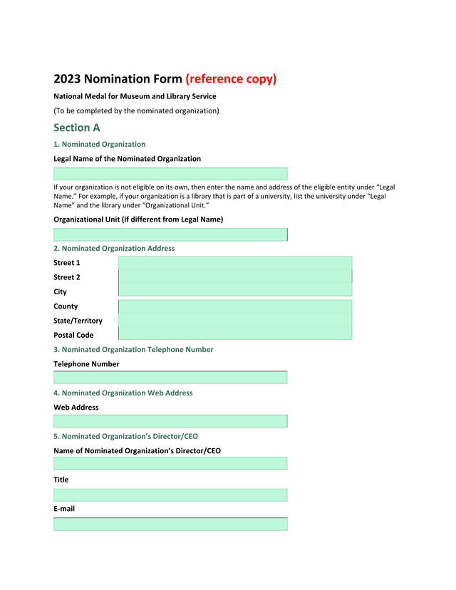 2023 Nomination Form (Reference Copy) National Medal For Museum And Library Service screenshot