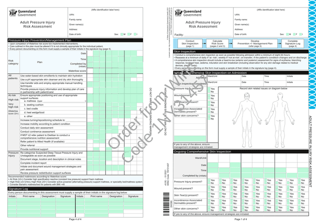 Adult Pressure Injury Risk Assessment screenshot