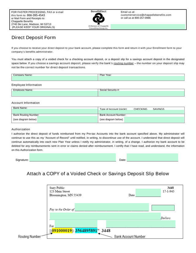 Direct Deposit Form screenshot