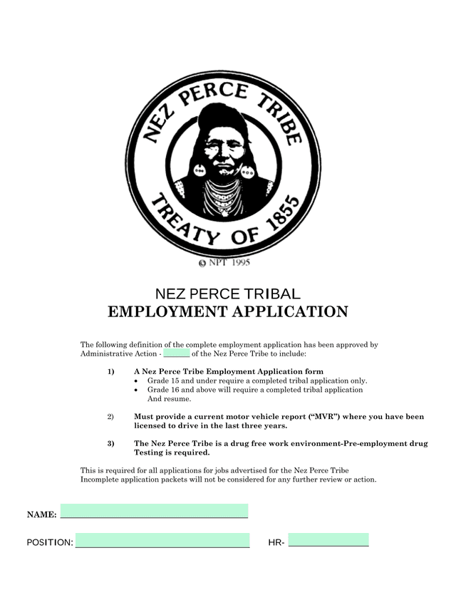 NEZ PERCE TRIBAL EMPLOYMENT APPLICATION screenshot