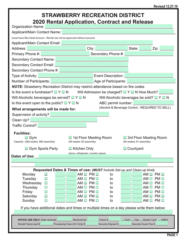 2020 Rental Application, Contract And Release screenshot