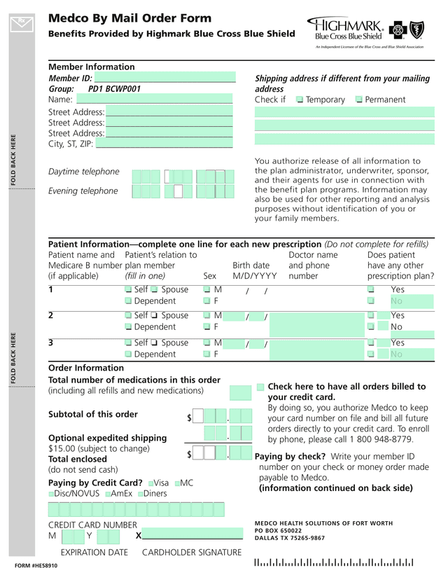 Medco By Mail Order Form screenshot