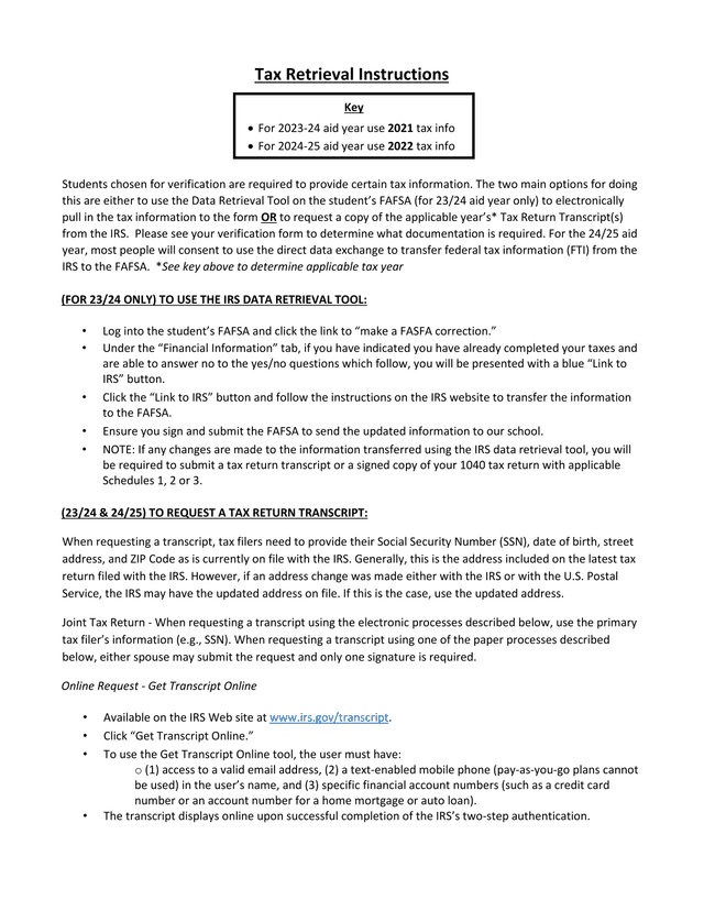 Tax Retrieval Instructions screenshot