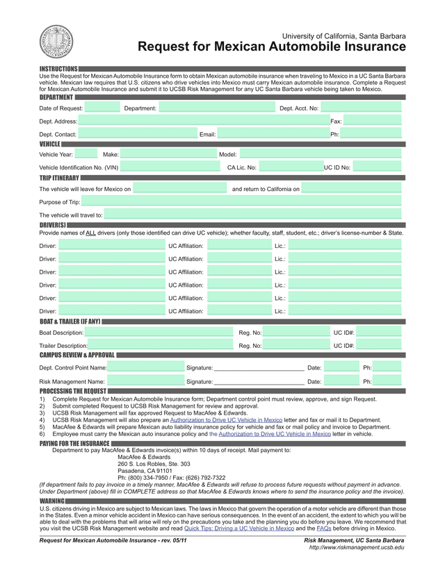 Request For Mexican Automobile Insurance screenshot