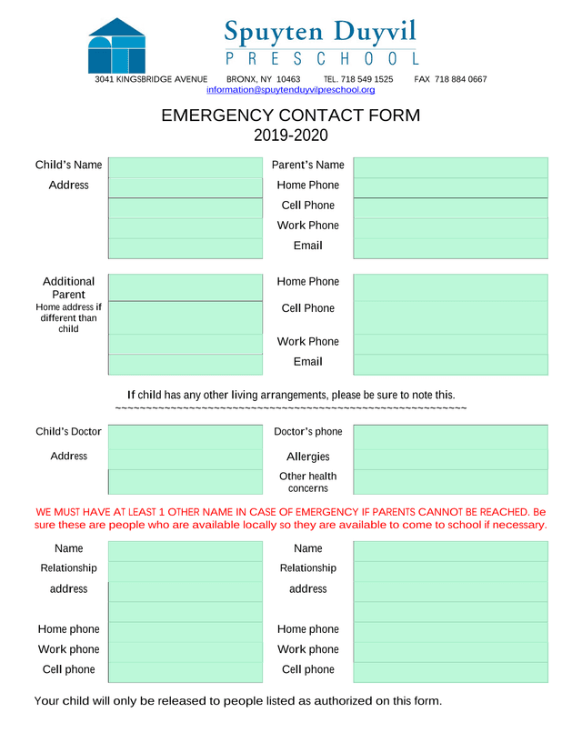 EMERGENCY CONTACT FORM screenshot