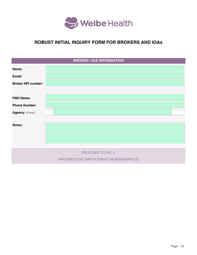Robust Initial Inquiry Form For Brokers And IOAs screenshot