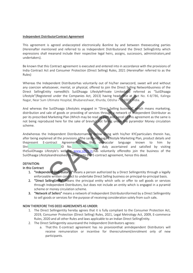Independent Distributor Contract Agreement screenshot