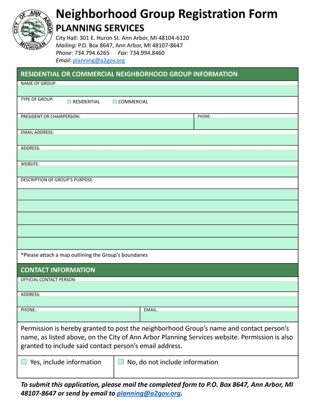 Neighborhood Group Registration Form screenshot