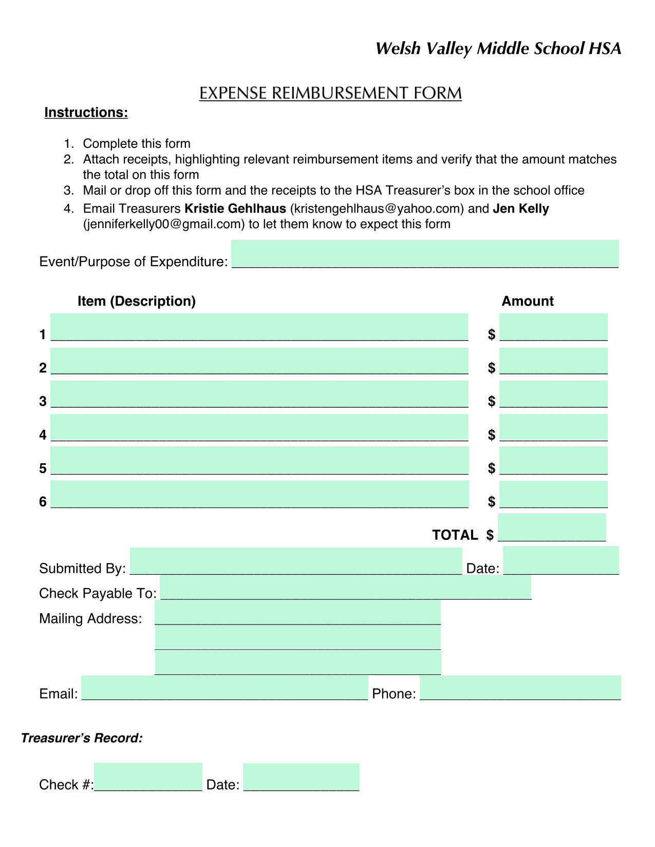 Expense Reimbursement Form screenshot