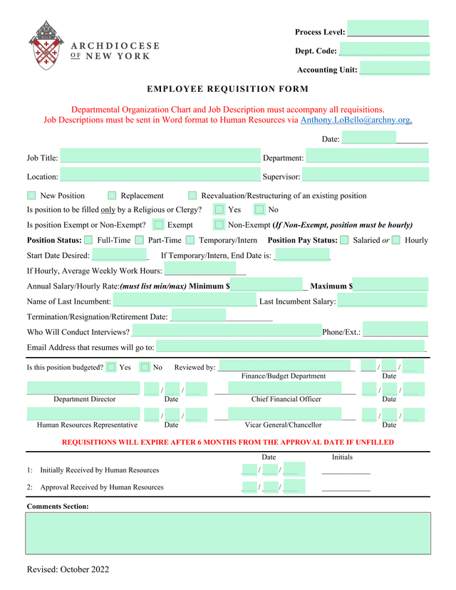 Employee Requisition Form screenshot