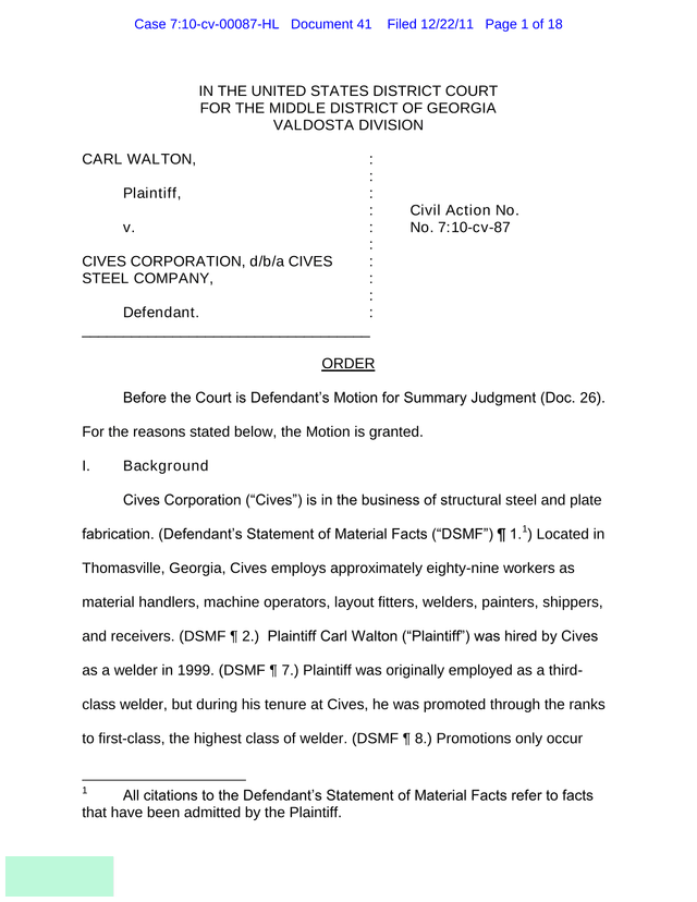 Order   Carl Walton V. Cives Corporation screenshot