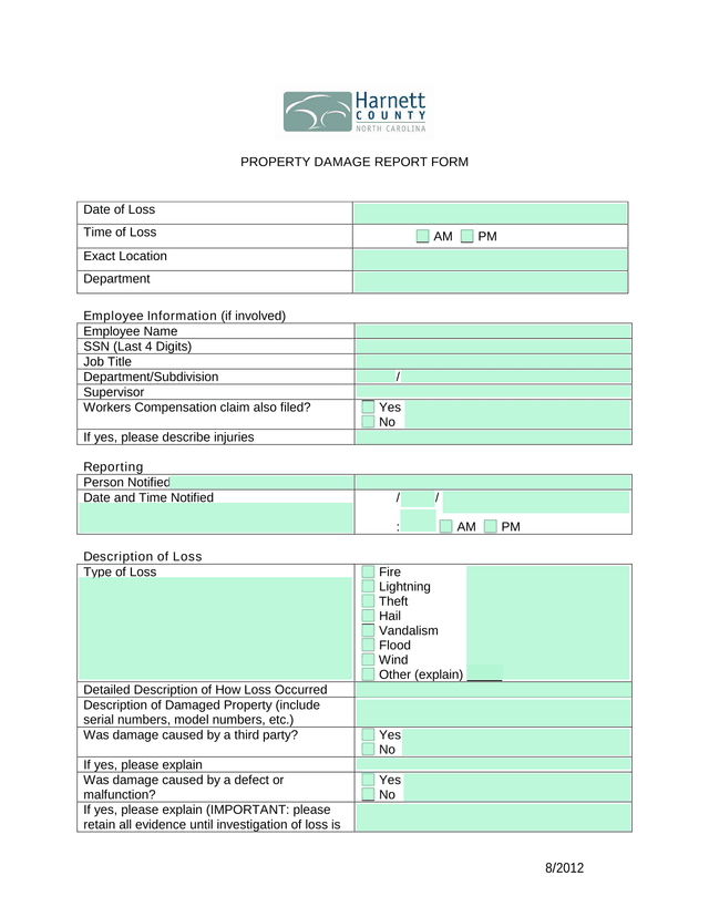 PROPERTY DAMAGE REPORT FORM screenshot