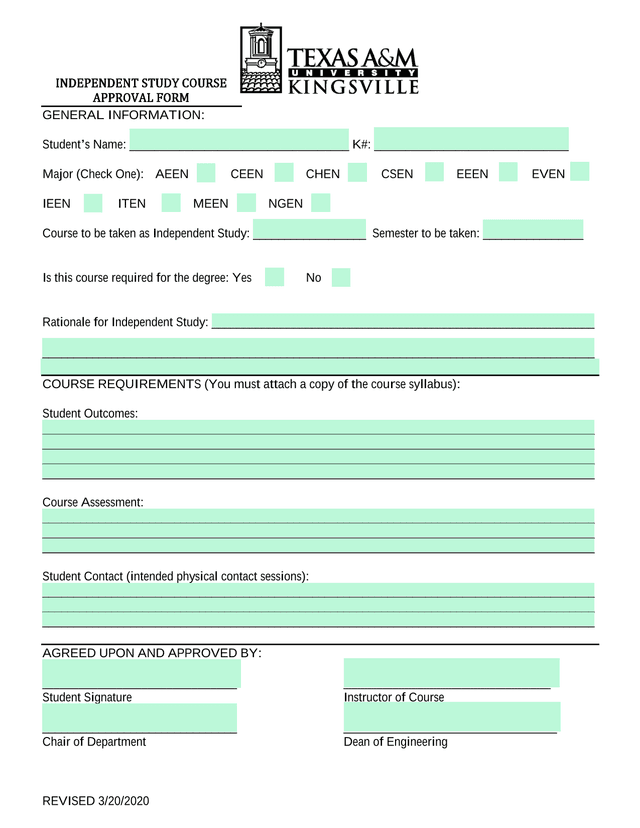 Independent Study Course Approval Form screenshot