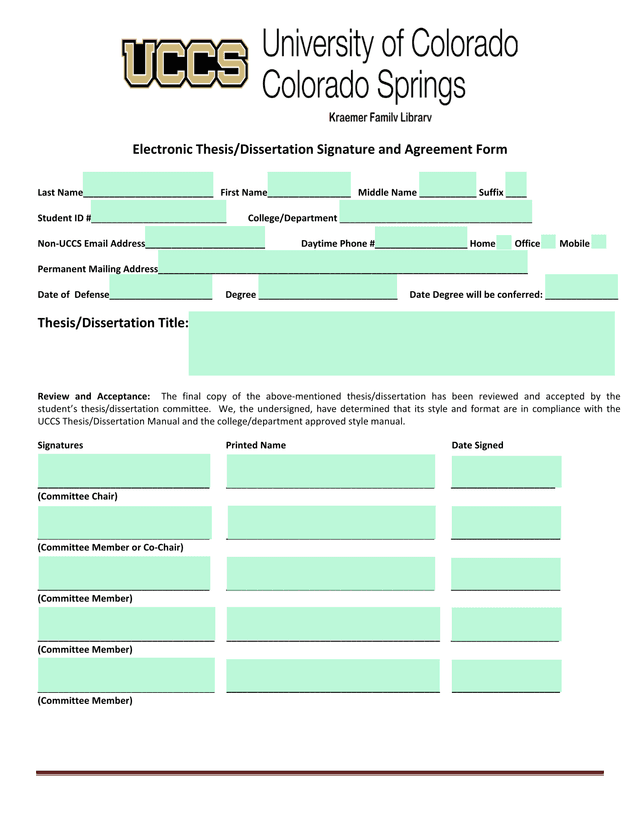 Electronic ThesisDissertation Signature And Agreement Form screenshot