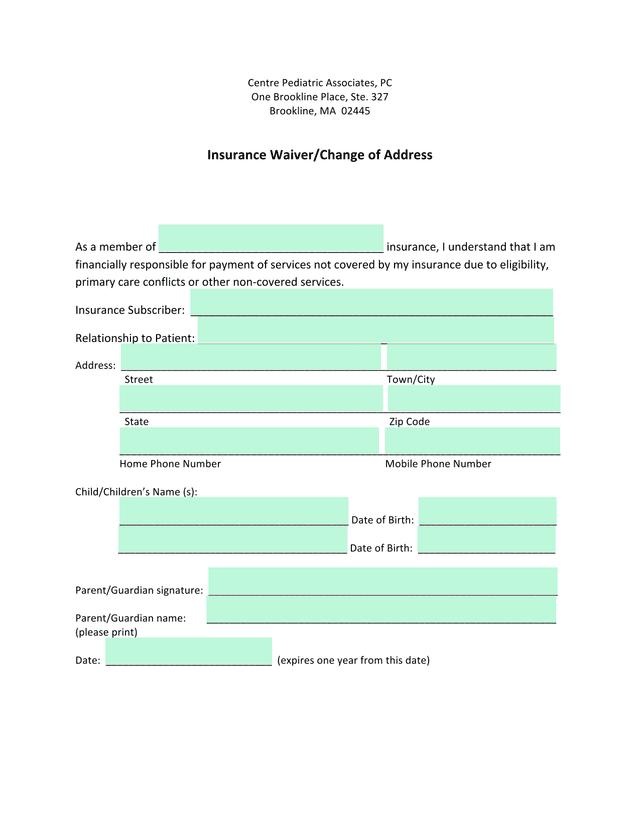 Insurance WaiverChange Of Address screenshot