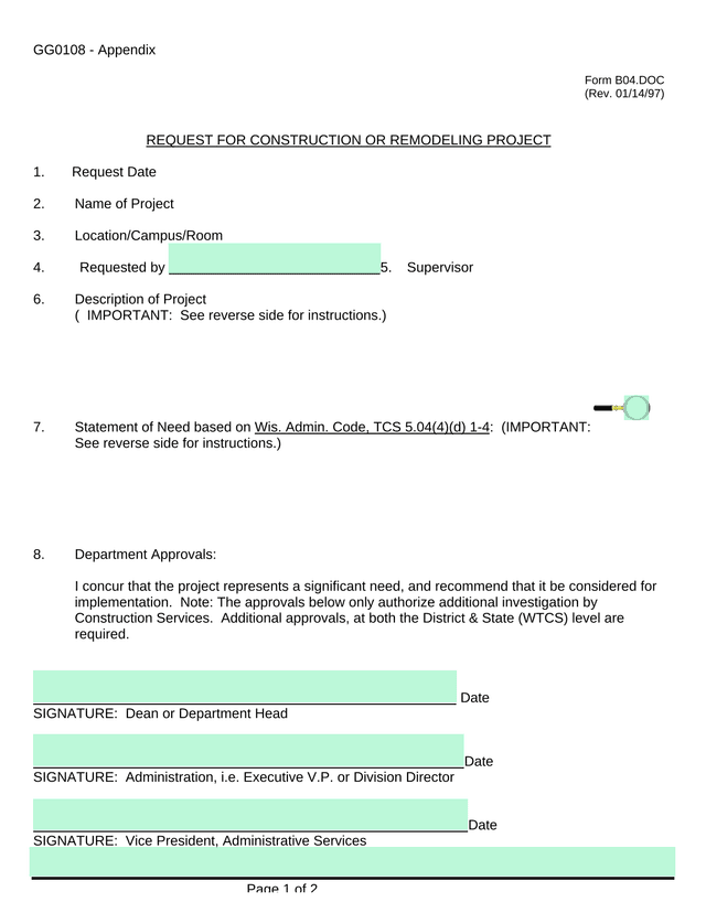 GG0108   Request For Construction Or Remodeling Project screenshot